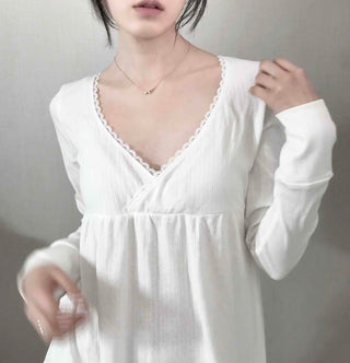 Romantic Peach Lace Empire Fluttering Long Sleeve T-shirt