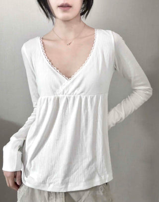 Romantic Peach Lace Empire Fluttering Long Sleeve T-shirt