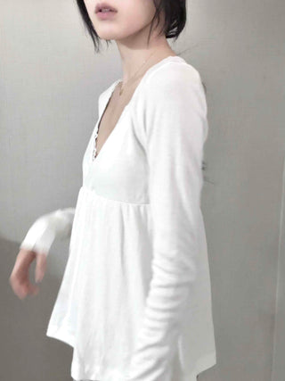 Romantic Peach Lace Empire Fluttering Long Sleeve T-shirt
