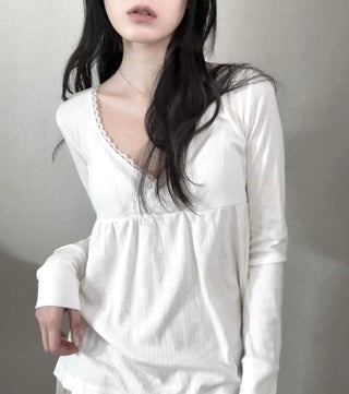 Romantic Peach Lace Empire Fluttering Long Sleeve T-shirt