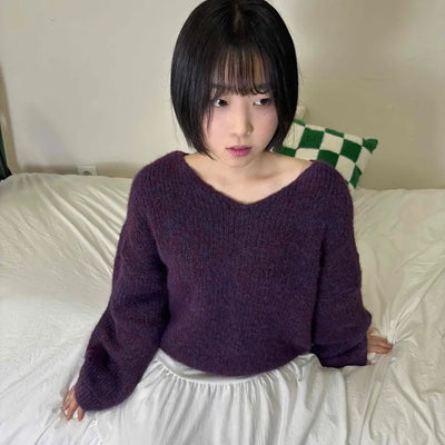 Turtleneck V-neck Drop Shoulder Puff Knit