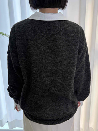 Mink Boucle Wide Collar Drop Shoulder Cardigan