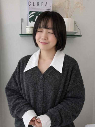 Mink Boucle Wide Collar Drop Shoulder Cardigan
