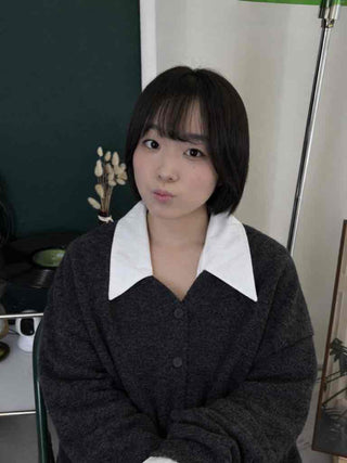 Mink Boucle Wide Collar Drop Shoulder Cardigan