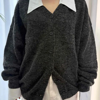 Mink Boucle Wide Collar Drop Shoulder Cardigan