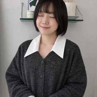 Mink Boucle Wide Collar Drop Shoulder Cardigan
