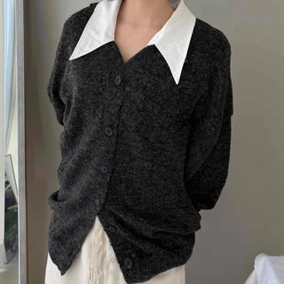 Mink Boucle Wide Collar Drop Shoulder Cardigan