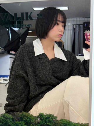 Mink Boucle Wide Collar Drop Shoulder Cardigan