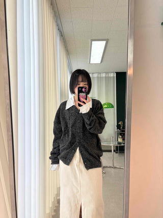 Mink Boucle Wide Collar Drop Shoulder Cardigan
