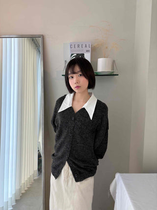 Mink Boucle Wide Collar Drop Shoulder Cardigan
