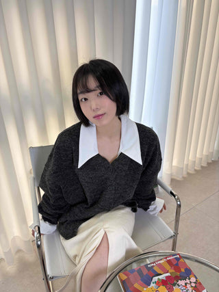 Mink Boucle Wide Collar Drop Shoulder Cardigan