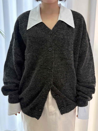 Mink Boucle Wide Collar Drop Shoulder Cardigan