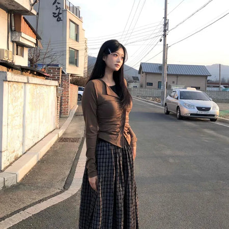 Blooming Tartan Check Pleated Maxi Skirt