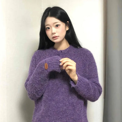 Soft Fuzzy High-Neck Oversized Knit