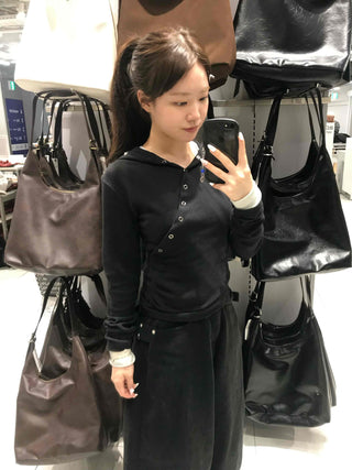 Perfect Collar Front Button Slim Fit Long Sleeve T-shirt