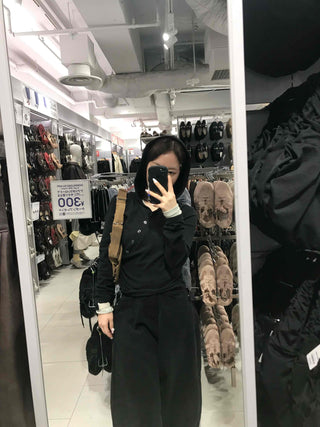Perfect Collar Front Button Slim Fit Long Sleeve T-shirt