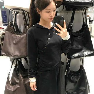 Perfect Collar Front Button Slim Fit Long Sleeve T-shirt