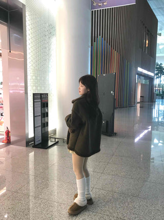 Fur Collar Zip-Up Oversized Loose Long Shearling Jacket