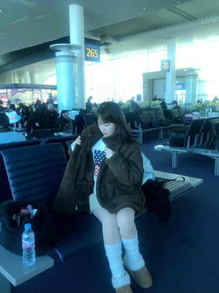 Fur Collar Zip-Up Oversized Loose Long Shearling Jacket