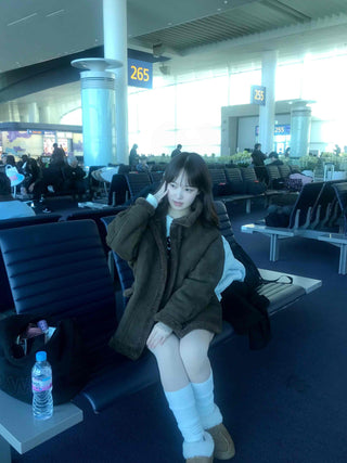 Fur Collar Zip-Up Oversized Loose Long Shearling Jacket
