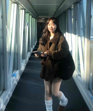 Fur Collar Zip-Up Oversized Loose Long Shearling Jacket