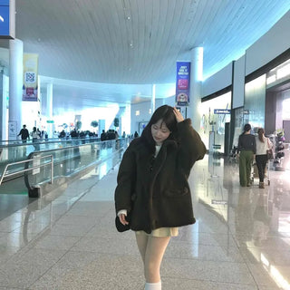 Fur Collar Zip-Up Oversized Loose Long Shearling Jacket