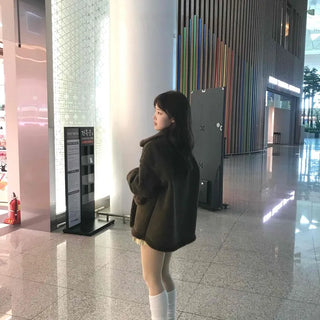 Fur Collar Zip-Up Oversized Loose Long Shearling Jacket