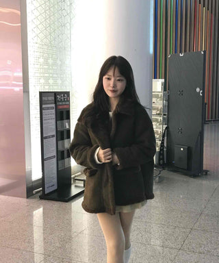 Fur Collar Zip-Up Oversized Loose Long Shearling Jacket