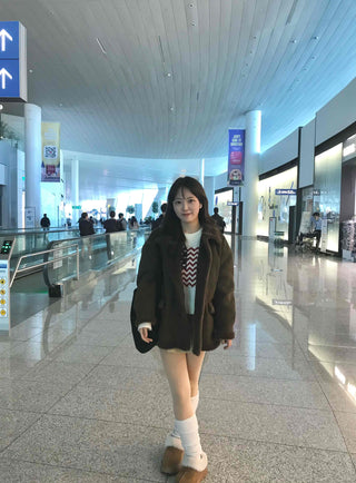 Fur Collar Zip-Up Oversized Loose Long Shearling Jacket