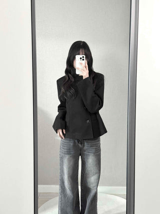 Vintage Mandarin Button Flare Short Coat