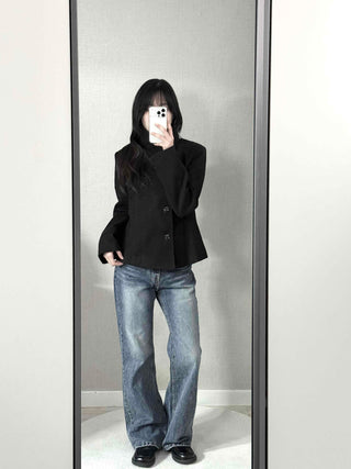 Vintage Mandarin Button Flare Short Coat