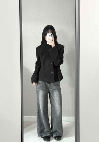 Vintage Mandarin Button Flare Short Coat