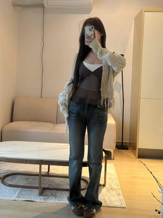 Delicate Fit See-through Dot V-Neck Camisole Blouse