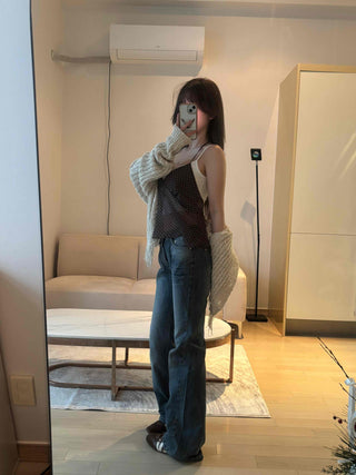 Delicate Fit See-through Dot V-Neck Camisole Blouse