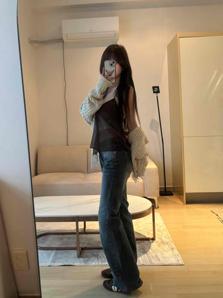 Delicate Fit See-through Dot V-Neck Camisole Blouse