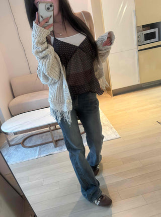 Delicate Fit See-through Dot V-Neck Camisole Blouse