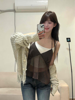 Delicate Fit See-through Dot V-Neck Camisole Blouse