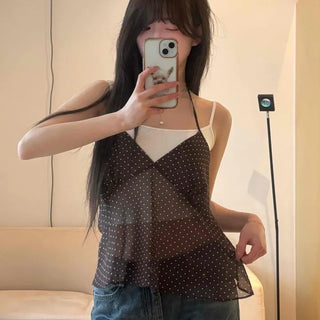 Delicate Fit See-through Dot V-Neck Camisole Blouse