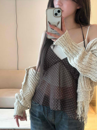 Delicate Fit See-through Dot V-Neck Camisole Blouse