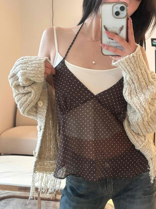 Delicate Fit See-through Dot V-Neck Camisole Blouse