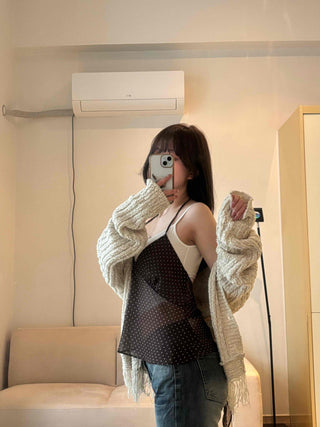 Delicate Fit See-through Dot V-Neck Camisole Blouse