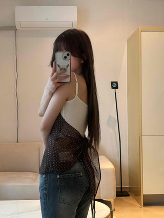 Delicate Fit See-through Dot V-Neck Camisole Blouse