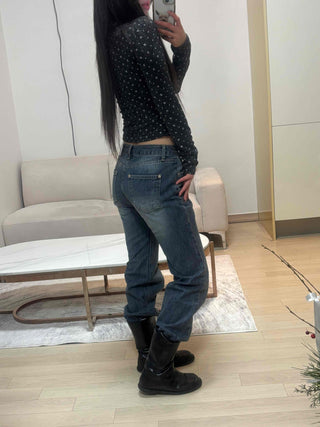 Mini Flower Print Raglan Crop Long Sleeve Tee