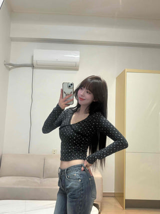 Mini Flower Print Raglan Crop Long Sleeve Tee