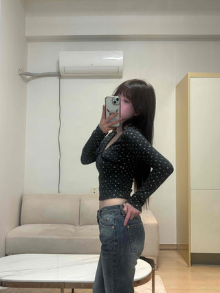 Mini Flower Print Raglan Crop Long Sleeve Tee