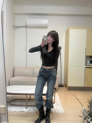 Mini Flower Print Raglan Crop Long Sleeve Tee