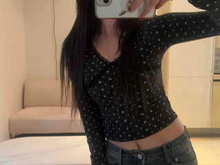 Mini Flower Print Raglan Crop Long Sleeve Tee