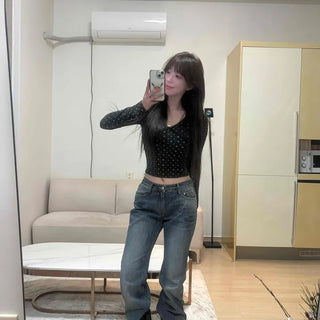 Mini Flower Print Raglan Crop Long Sleeve Tee
