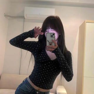Mini Flower Print Raglan Crop Long Sleeve Tee