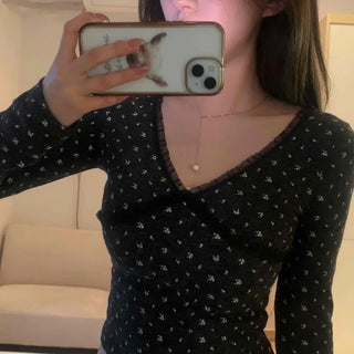 Mini Flower Print Raglan Crop Long Sleeve Tee